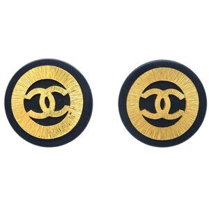 Chanel Gold Black Button Earrings Clip-On 28/29 195155